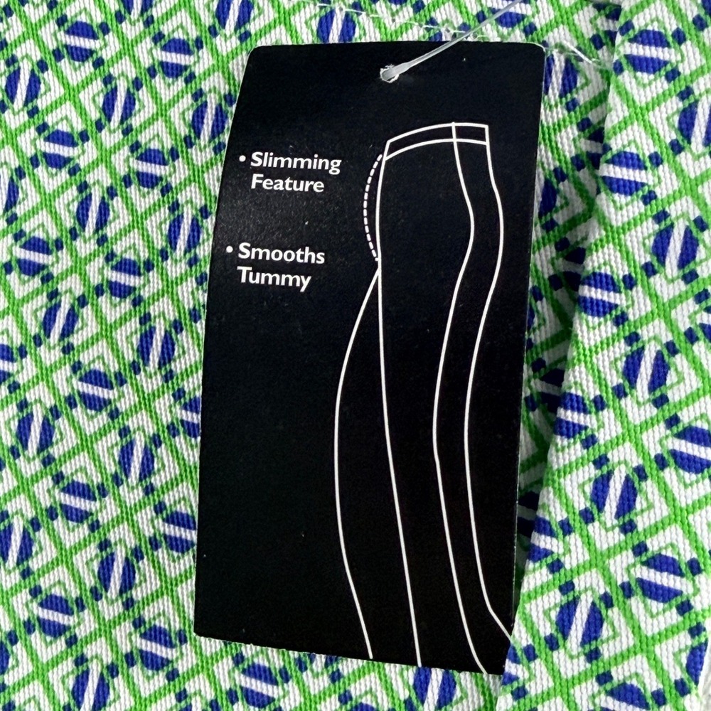 Kim Rogers Fit Solutions Slimming Capris Green Blue Geometric Pants Womens 8 NWT - Picture 8 of 10